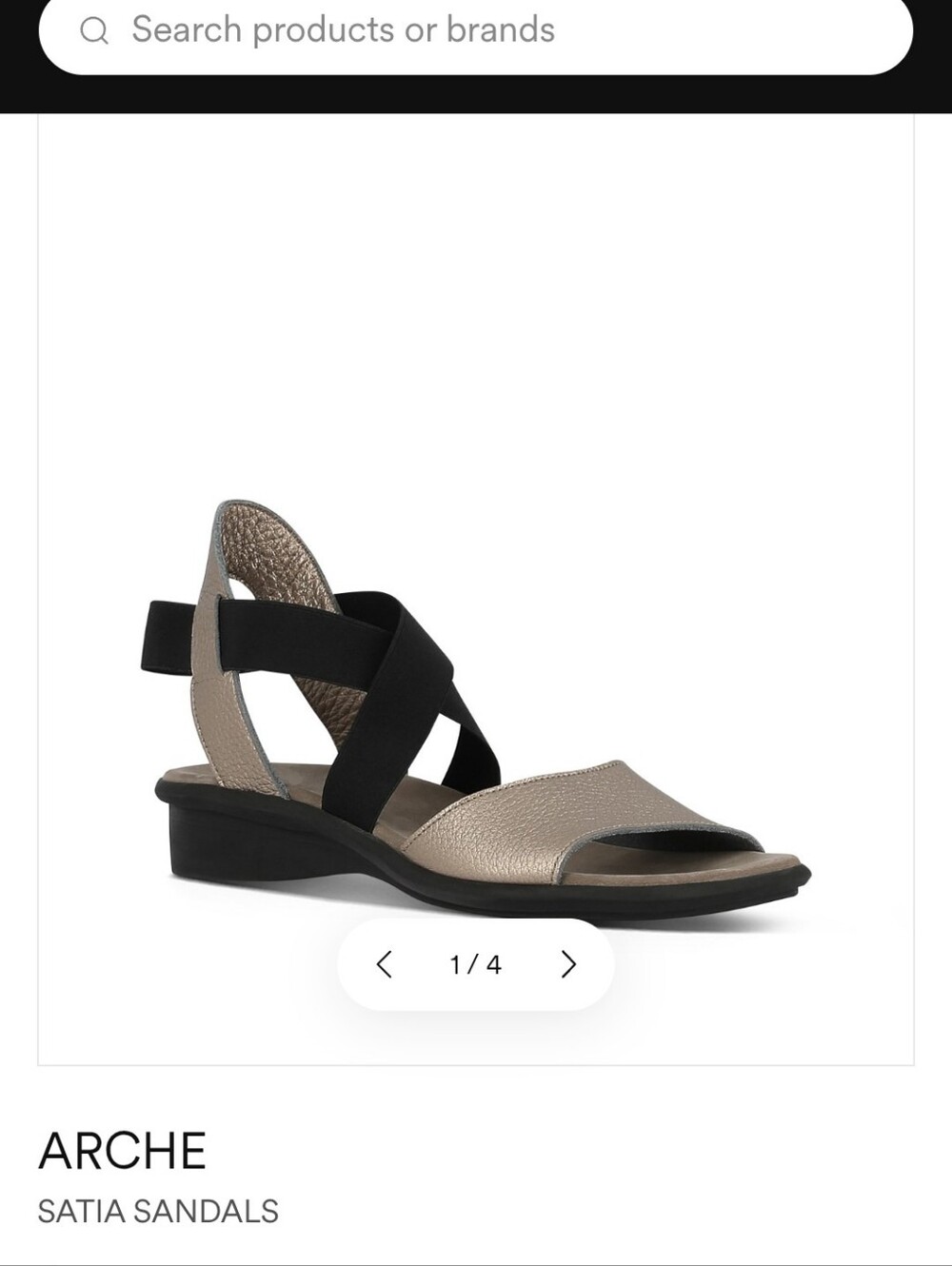 Arche Satia Leather Silver and Black Wedge Sandals with Elastic Cross Straps - Picture 10 of 10